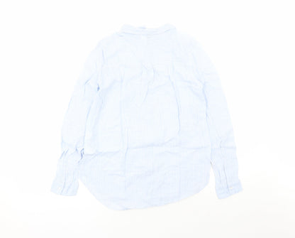 Divided by H&M Womens Blue Striped 100% Cotton Basic Button-Up Size 6 Collared