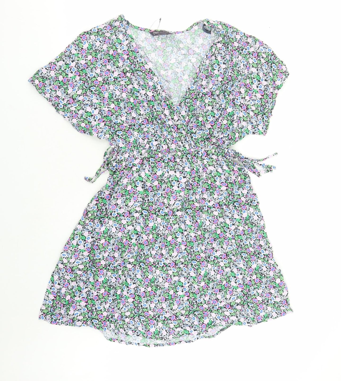 Marks and Spencer Womens Multicoloured Floral Viscose A-Line Size 10 V-Neck Pullover
