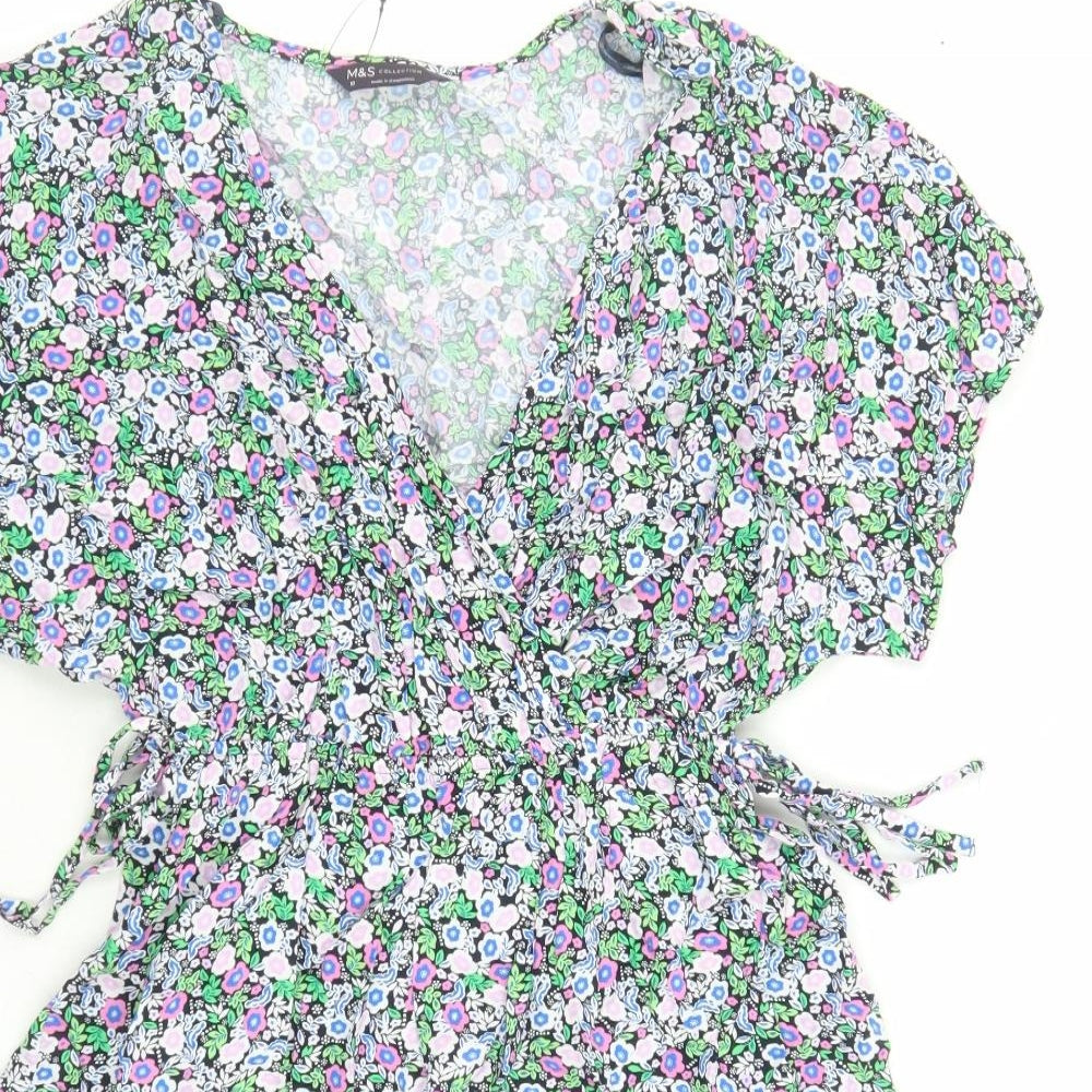 Marks and Spencer Womens Multicoloured Floral Viscose A-Line Size 10 V-Neck Pullover