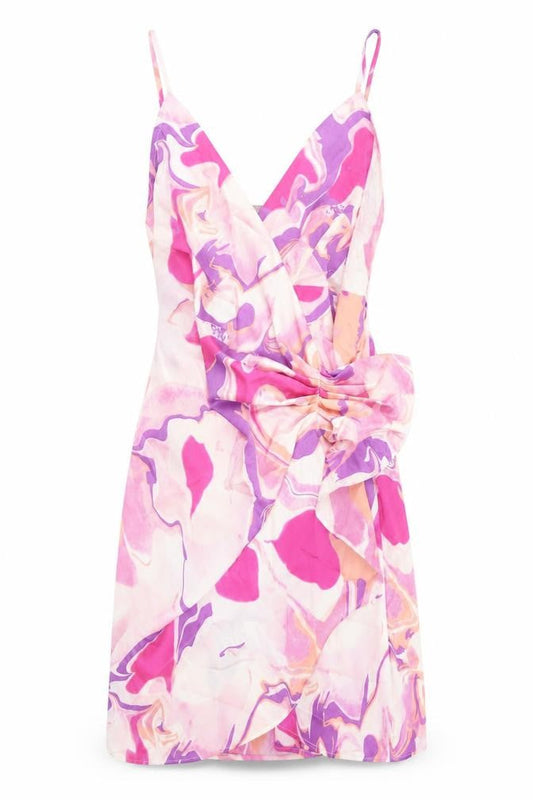 Quiz Womens Pink Geometric Polyester Wrap Dress Size 8 V-Neck Tie