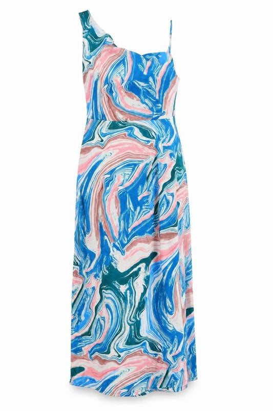 Quiz Womens Multicoloured Geometric Polyester Maxi Size 16 Cowl Neck Zip - Side Split Detail