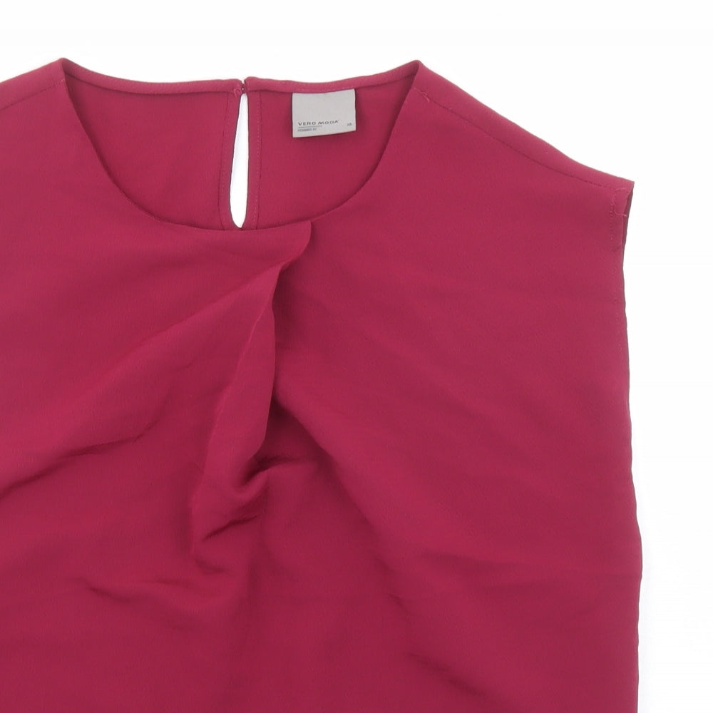 VERO MODA Womens Red Polyester Basic Blouse Size XS Round Neck