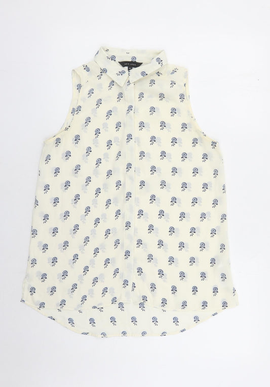 New Look Womens Ivory Floral Polyester Basic Button-Up Size 10 Collared