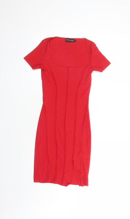 PRETTYLITTLETHING Womens Red Polyester Bodycon Size 8 Square Neck Pullover