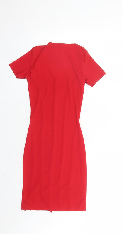 PRETTYLITTLETHING Womens Red Polyester Bodycon Size 8 Square Neck Pullover