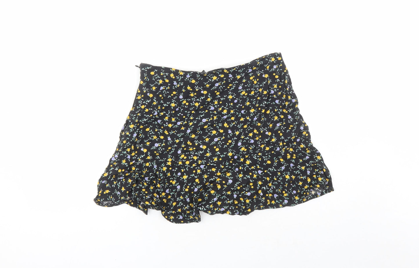 Motel Womens Black Floral Viscose Mini Skirt Size M Zip