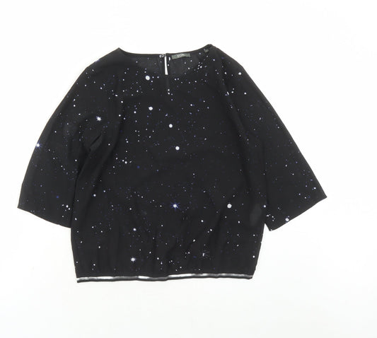 Kiomi Womens Black Geometric Polyester Basic Blouse Size 8 Round Neck