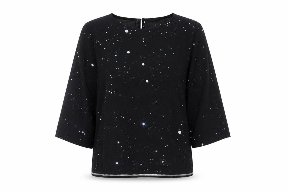 Kiomi Womens Black Geometric Polyester Basic Blouse Size 8 Round Neck