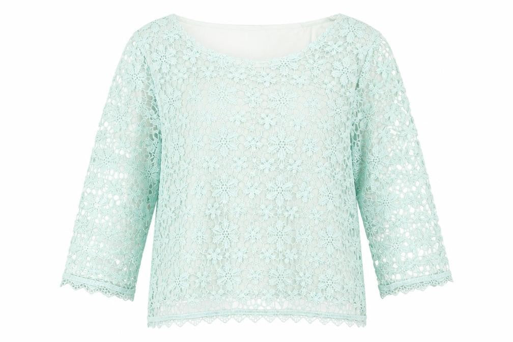 Topshop Womens Green Floral Polyester Basic Blouse Size 10 Round Neck