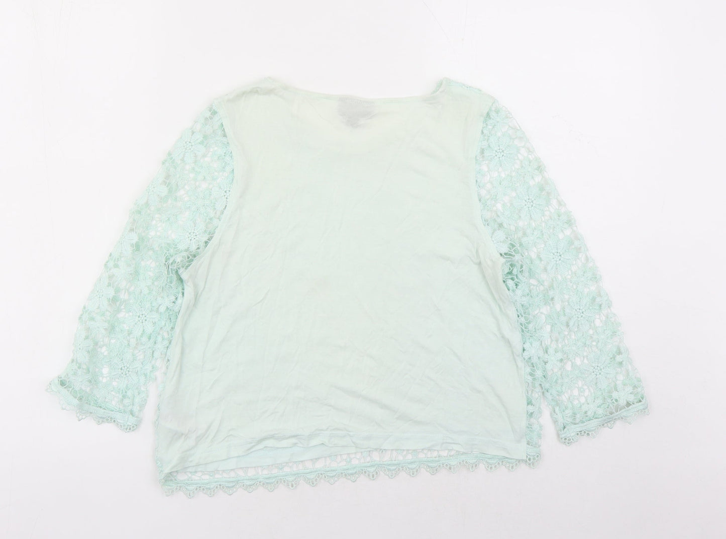 Topshop Womens Green Floral Polyester Basic Blouse Size 10 Round Neck