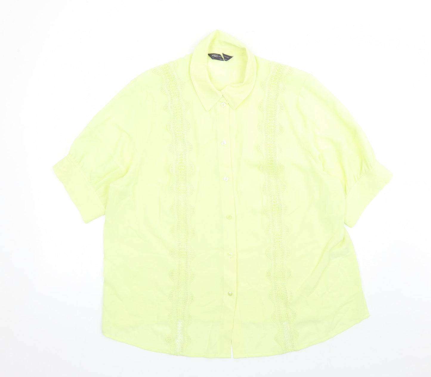 Marks and Spencer Womens Yellow Polyester Basic Button-Up Size 18 Collared
