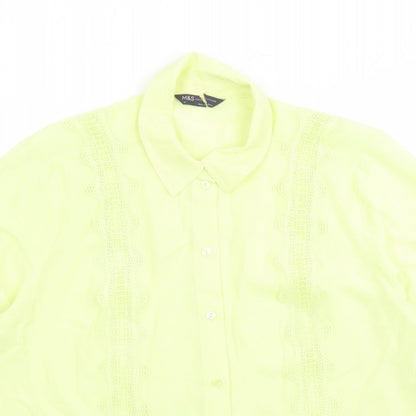 Marks & Spencer Womens Yellow Polyester Basic Button-Up Size 18 Collared