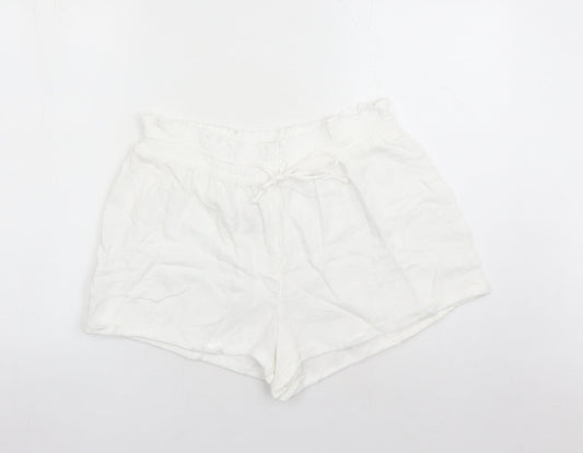 Marks and Spencer Womens White Solid 100% Cotton Top Lounge Pants Size 16 Drawstring - Elasticated Waist