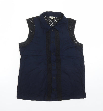 River Island Womens Blue Viscose Basic Button-Up Size 10 Collared