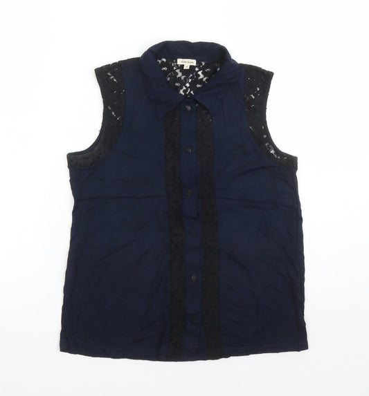 River Island Womens Blue Viscose Basic Button-Up Size 10 Collared