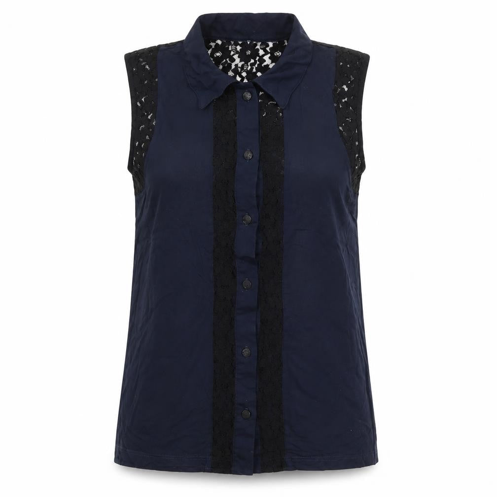 River Island Womens Blue Viscose Basic Button-Up Size 10 Collared