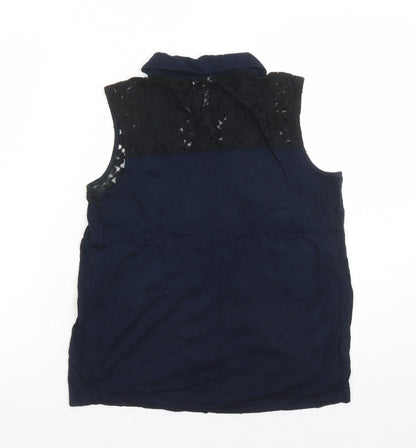 River Island Womens Blue Viscose Basic Button-Up Size 10 Collared