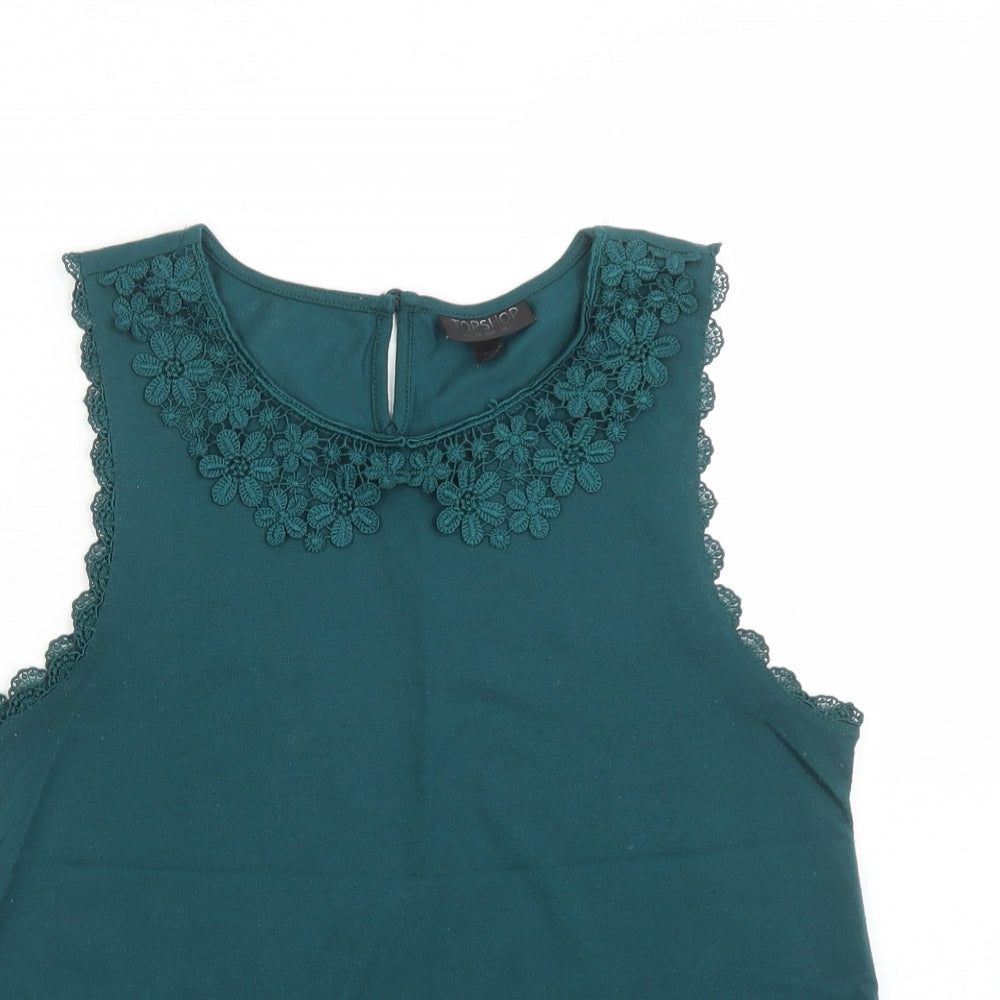 Topshop Womens Green Polyester Basic Blouse Size 10 Round Neck