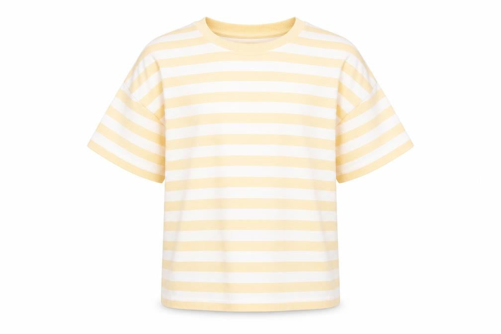Marks & Spencer Girls Orange Striped Cotton Basic T-Shirt Size 9-10 Years Crew Neck Pullover