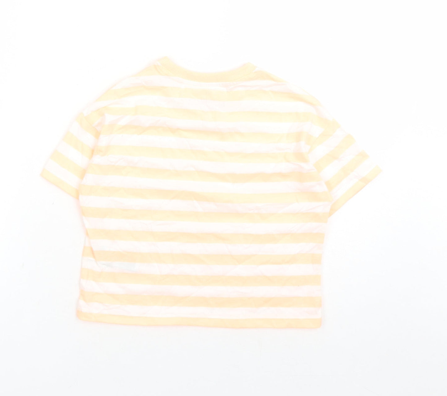 Marks and Spencer Girls Orange Striped Cotton Basic T-Shirt Size 7-8 Years Crew Neck Pullover