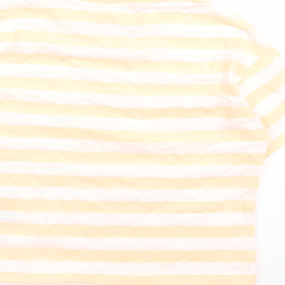 Marks and Spencer Girls Orange Striped Cotton Basic T-Shirt Size 7-8 Years Crew Neck Pullover