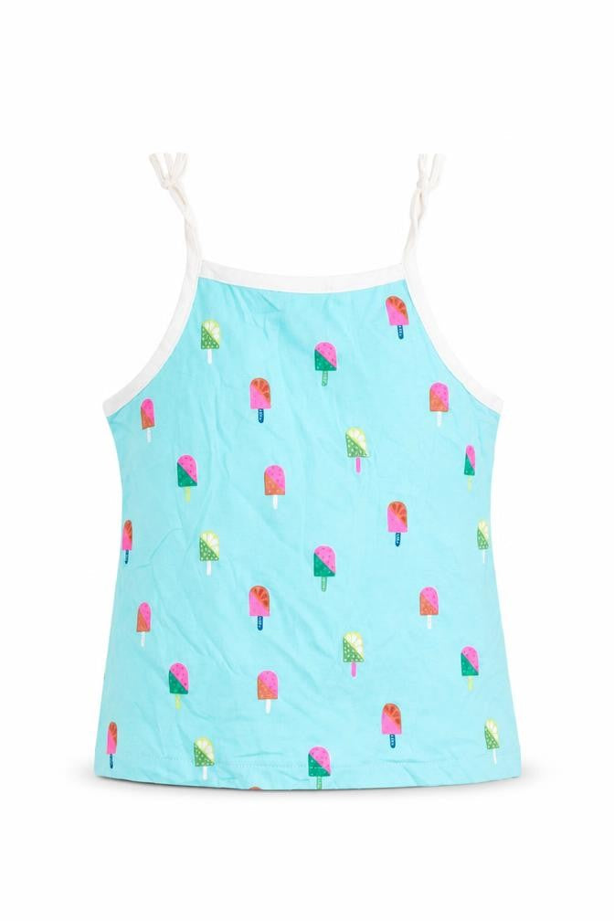 Marks & Spencer Girls Blue Geometric Cotton Camisole Tank Size 3-4 Years Square Neck Pullover - Ice Lolly Pattern