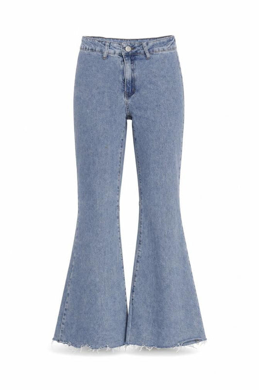 Cider Womens Blue Cotton Flared Jeans Size XS L27 in Regular Zip - Raw Hem