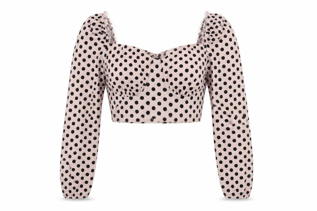 Missguided Womens Pink Polka Dot Polyester Cropped Blouse Size 8 Sweetheart - Semi Sheer