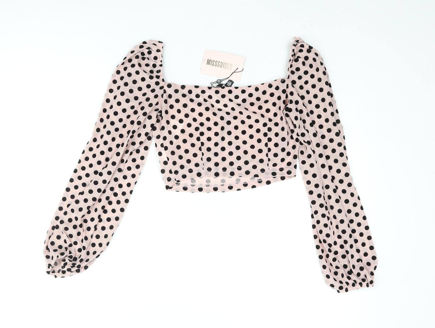 Missguided Womens Pink Polka Dot Polyester Cropped Blouse Size 8 Sweetheart - Semi Sheer