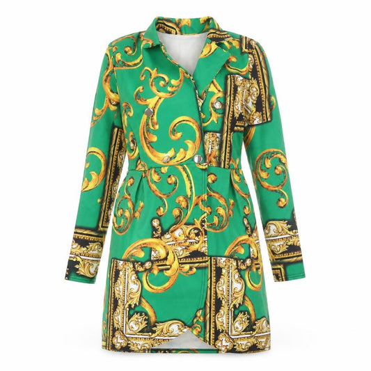Stylewise Womens Gold Geometric Polyester Jacket Dress Size 6 Collared Button