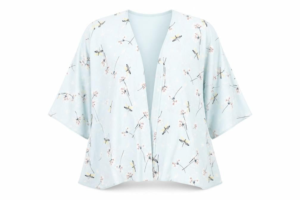 New Look Girls Blue Geometric Polyester Kimono Blouse Size M V-Neck - Dragonfly Print