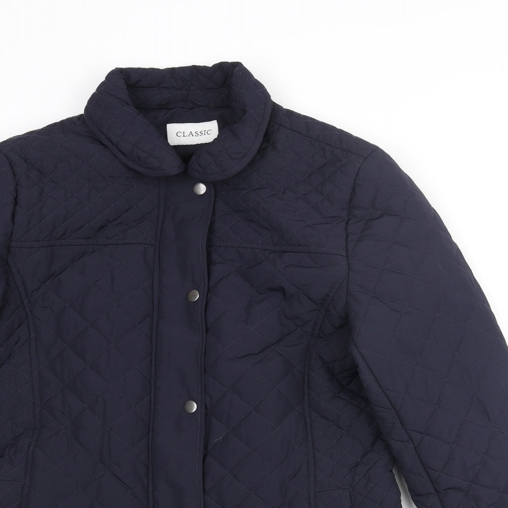 Classic Womens Blue Quilted Coat Size 10 Zip