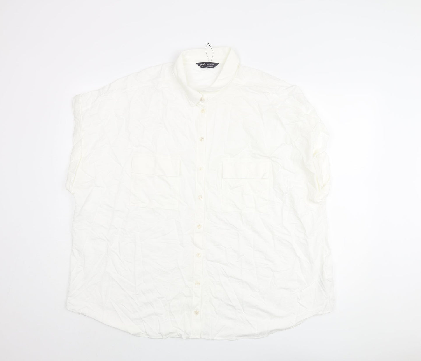 Marks and Spencer Womens White Viscose Basic Button-Up Size 22 Collared