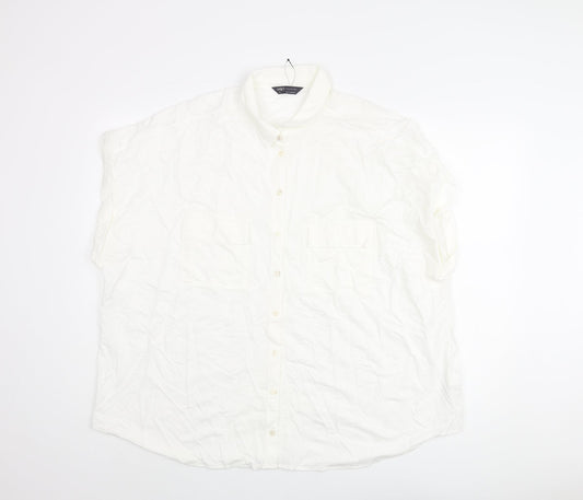 Marks and Spencer Womens White Viscose Basic Button-Up Size 22 Collared
