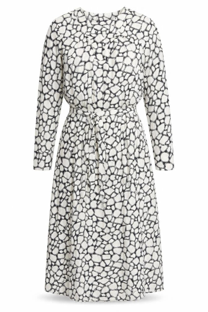 Marks & Spencer Womens Ivory Geometric Polyester Shift Size 6 V-Neck Pullover - Belted