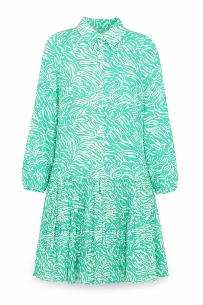 Marks & Spencer Womens Green Animal Print Polyester Shirt Dress Size 6 Collared Button - Pleated Zebra Print