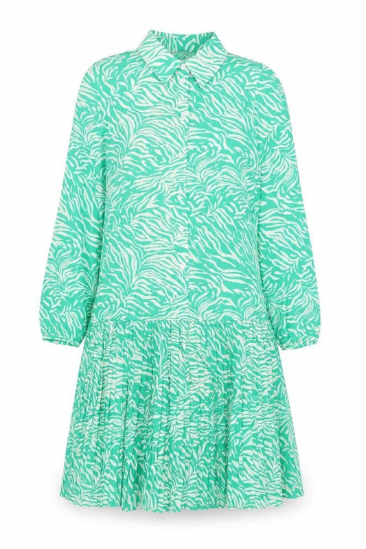 Marks & Spencer Womens Green Animal Print Polyester Shirt Dress Size 6 Collared Button - Pleated Zebra Print