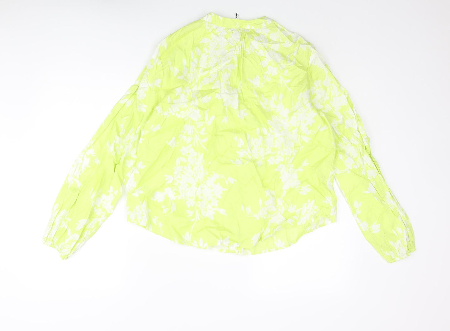 Marks and Spencer Womens Green Floral Cotton Basic Blouse Size 8 Round Neck