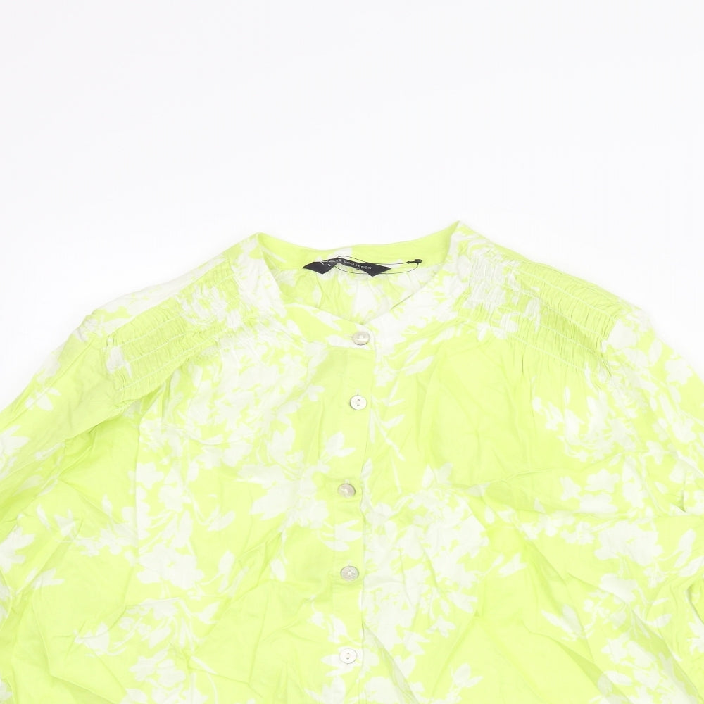 Marks and Spencer Womens Green Floral Cotton Basic Blouse Size 8 Round Neck