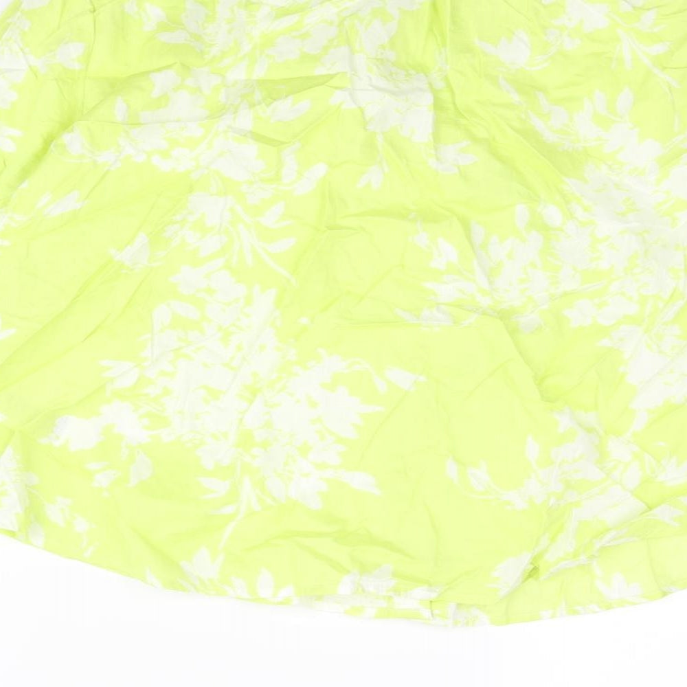 Marks and Spencer Womens Green Floral Cotton Basic Blouse Size 8 Round Neck