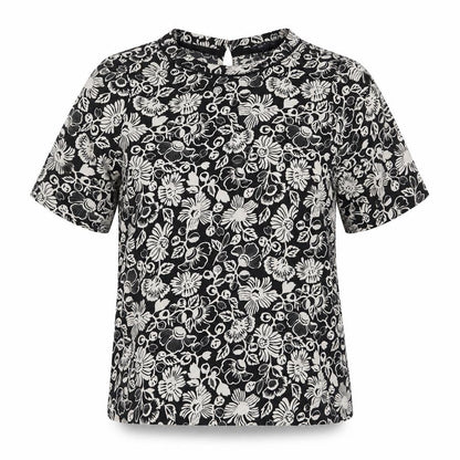 Marks & Spencer Womens Black Floral Polyester Basic Blouse Size 8 Round Neck