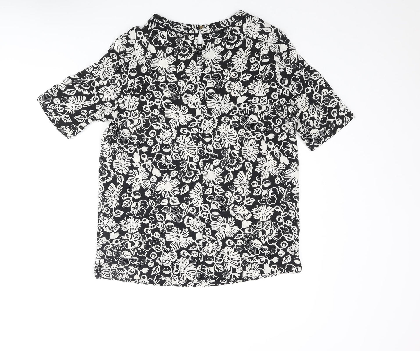 Marks and Spencer Womens Black Floral Polyester Basic Blouse Size 8 Round Neck