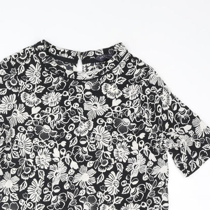Marks & Spencer Womens Black Floral Polyester Basic Blouse Size 8 Round Neck