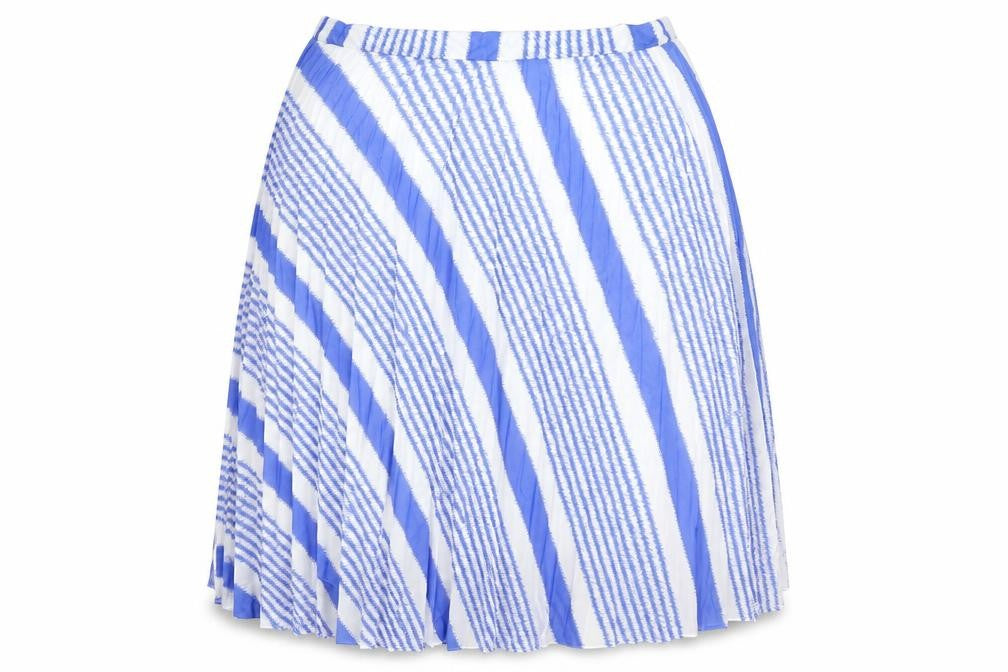 Marks & Spencer Womens Blue Geometric Polyester Pleated Skirt Size 22
