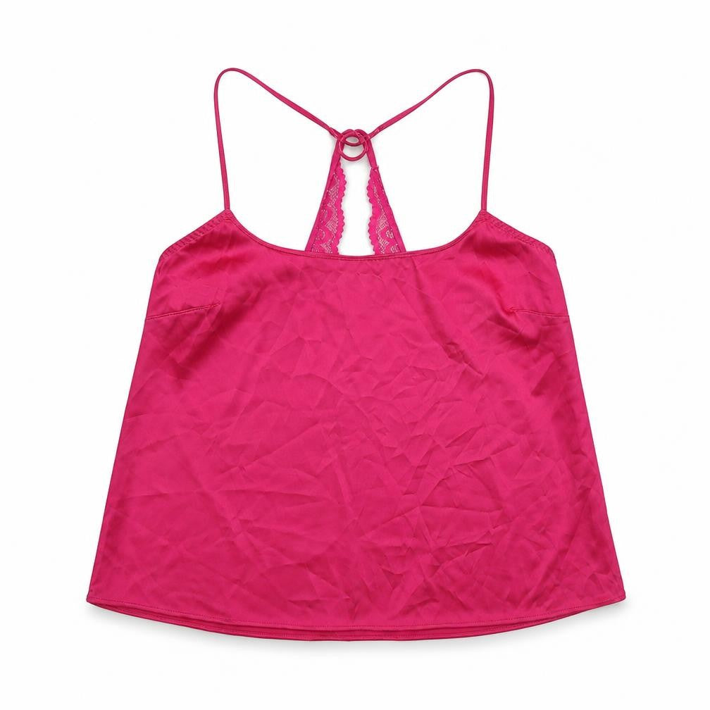 Marks & Spencer Womens Pink Solid Polyester Cami Pyjama Top Size S - Lace Detail