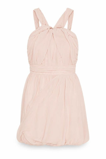 Front view of ASOS women’s pink polyester mini, size UK 8, halter zip