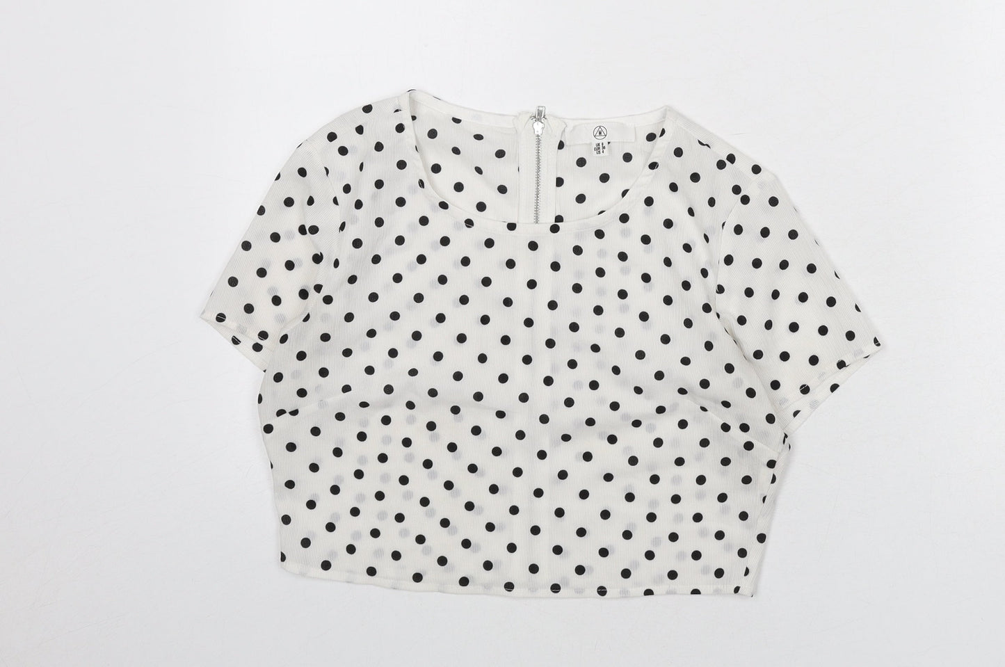 Missguided Womens White Polka Dot Polyester Cropped Blouse Size 8 Round Neck