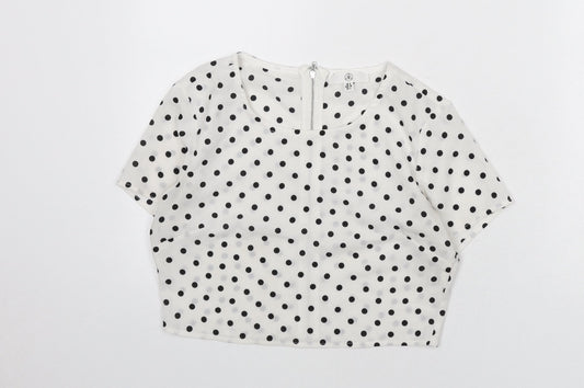 Missguided Womens White Polka Dot Polyester Cropped Blouse Size 8 Round Neck
