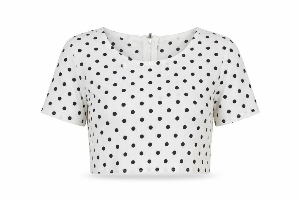 Missguided Womens White Polka Dot Polyester Cropped Blouse Size 8 Round Neck