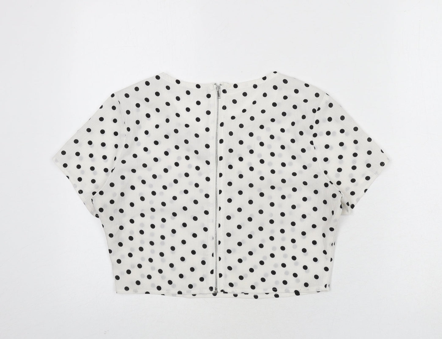 Missguided Womens White Polka Dot Polyester Cropped Blouse Size 8 Round Neck